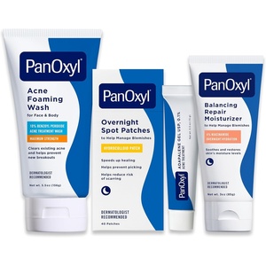 image:imagePanOxyl Complete Acne Clearing Routine Bundle  Acne Foaming Wash Benzoyl Peroxide 10 PM Balancing Repair Moisturizer PM Overnight Spot Patches amp Adapalene 01 LeaveOn Gel